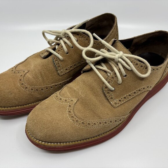 Cole Haan LunarGrand Wingtip Oxford‎ Mens 9M Tan/Red Suede Dress Shoes C10228 main image 4